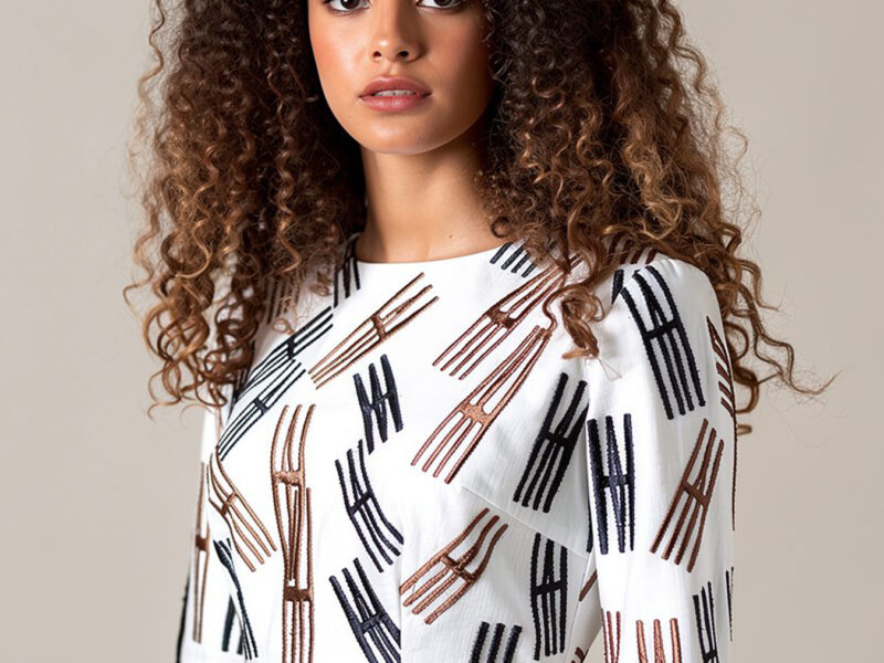 Stitched black and brown hair on cotton
